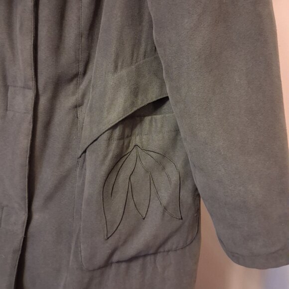 Preowned Utex Design Olive Green Warm Long Coat with Hood Windproof Outerwear - Picture 16 of 16